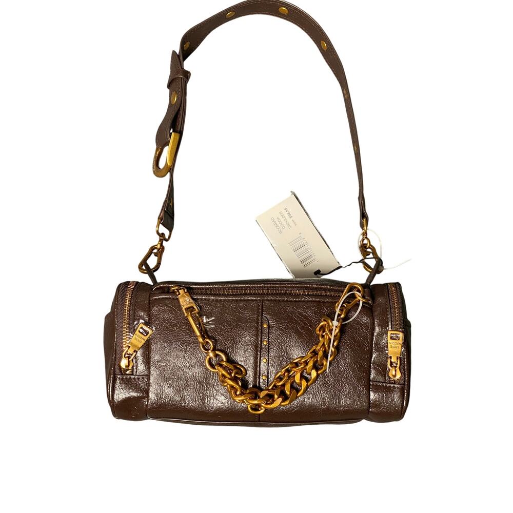 New Steve Madden BCONRAD Shoulder Barrel Bag 'Cocoa' w/ Gold Tone Chain Buckle